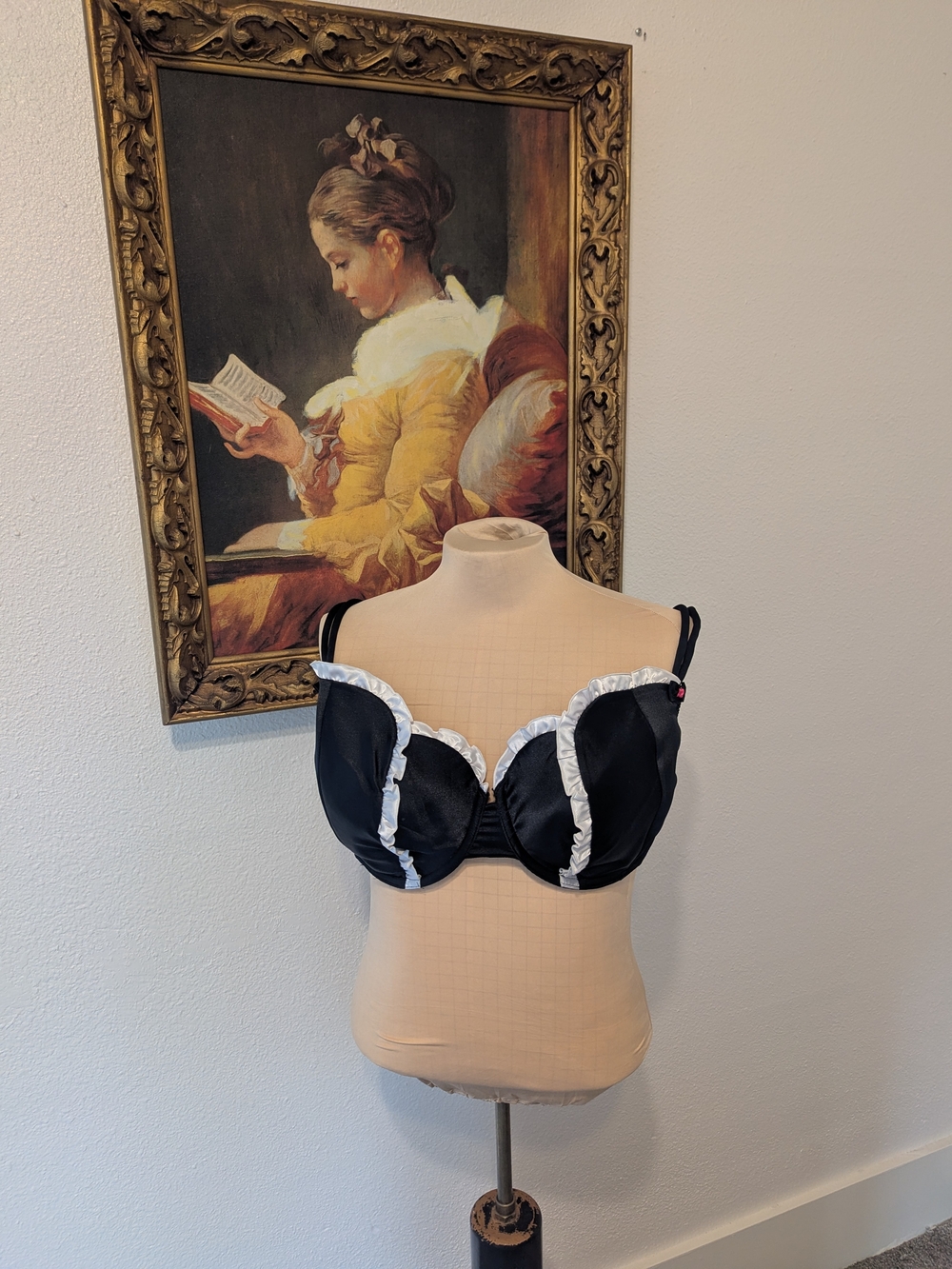 Cacique Black Bra with White Ruffle Trim